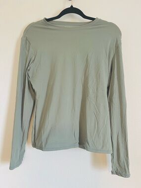 Pumiey Light Sage Green Long Sleeve Crew Neck Top